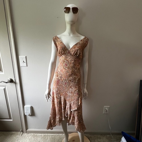 Spiegel Dresses & Skirts - Vintage Spiegel 100% Silk Paisley Midi Dress Y2K Boho Handkerchief Ruffle